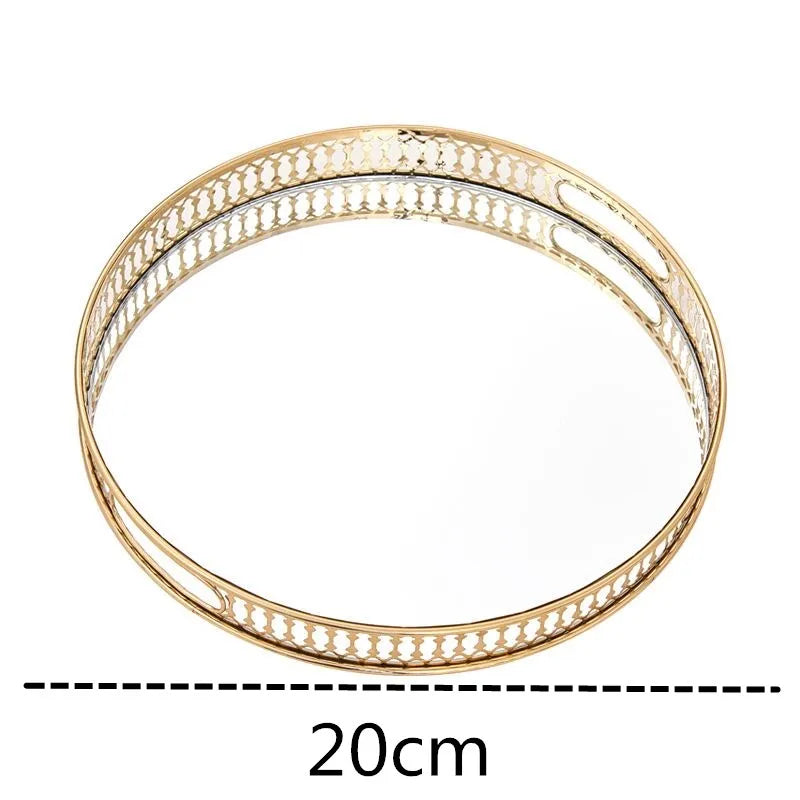 DecorBites™ Elegant Gold Mirror Glass Storage Tray for Jewelry and Small Items