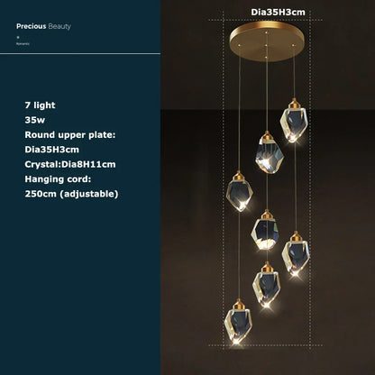 DecorBites™ Crystal Stone Copper Chandelier - LED Postmodern 2025 Lighting for Staircase