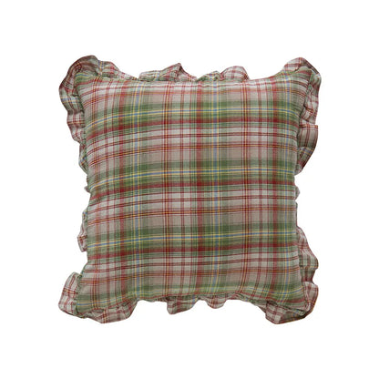 غطاء وسادة DecorBites™ قطني بلون القهوة الأسود والأصفر والأخضر مقاس 45×45 سم مع تنورة مهدبة لديكور المنزل