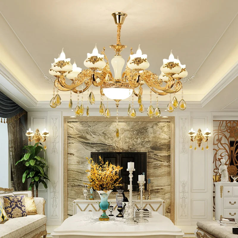 DecorBites™ Gold Crystal LED Chandelier: Elegant Lighting for Living Room, Hotel, or Villa Hall
