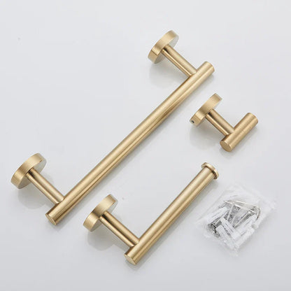 DecorBites™ Brushed Gold Stainless Steel Bathroom Accessories Set - Towel Bar, Toilet Paper Holder, Hooks