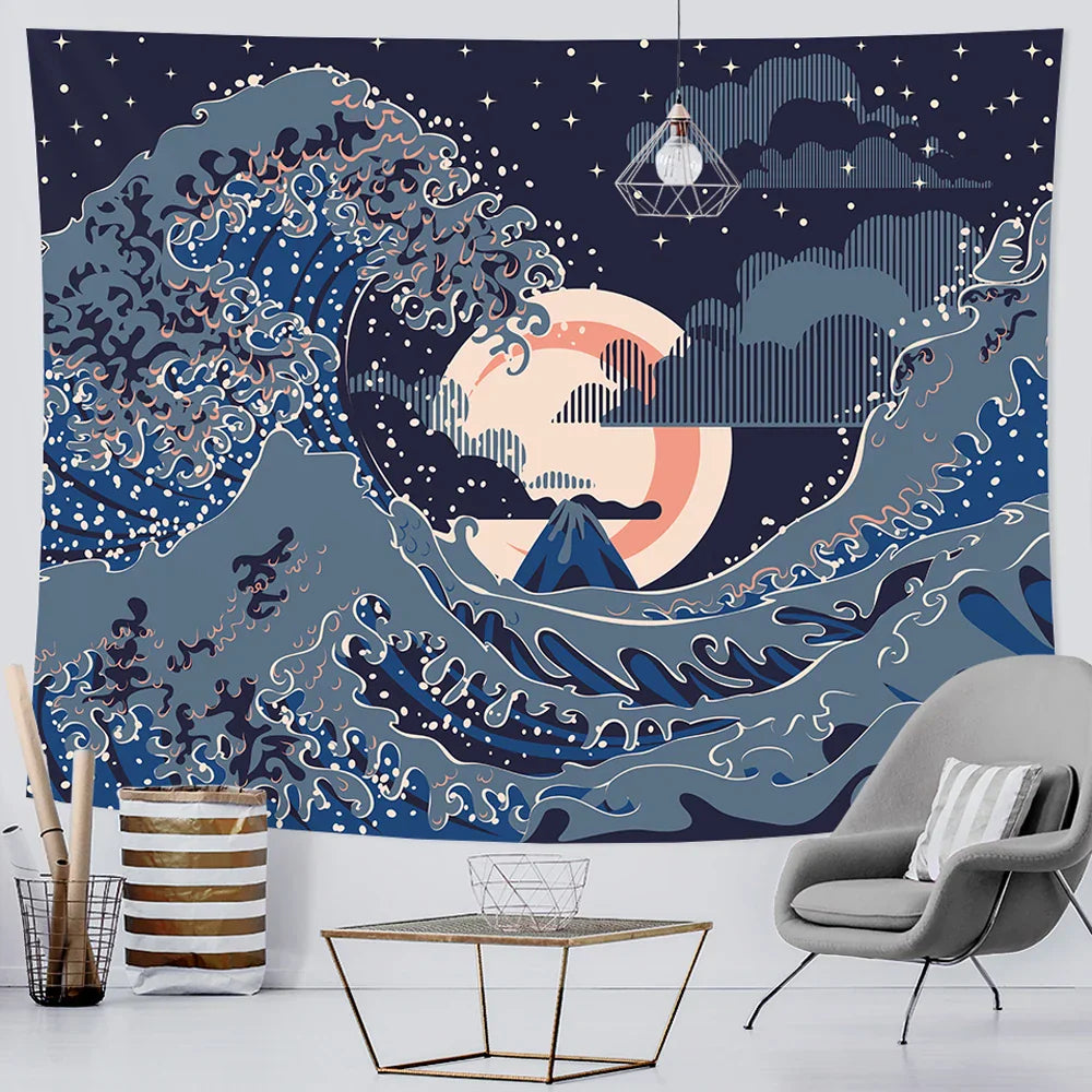 Decobites Sea Sunrise Japanese Home Art Tapestry Hippie Bohemian Wall Bed Sofa Blanket