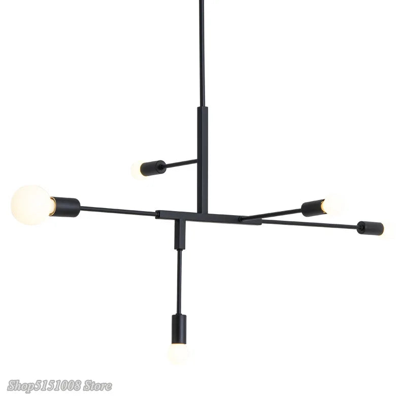 Lámpara colgante DecorBites™ estilo cruz de 5 luces en acabado dorado y negro para decoración moderna del hogar.