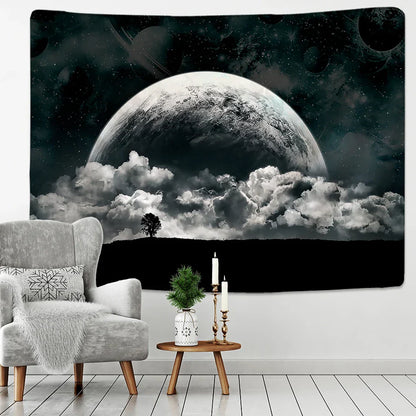 Decobites Moon & Starry Sky Tapestry: Beach Blanket, Yoga Mat & Living Room Decor