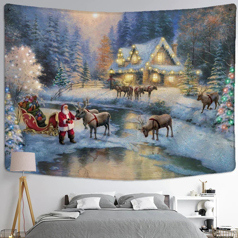 Snow Scene Oil Painting Tapestry Wall Hanging for Home Decor by Decobites