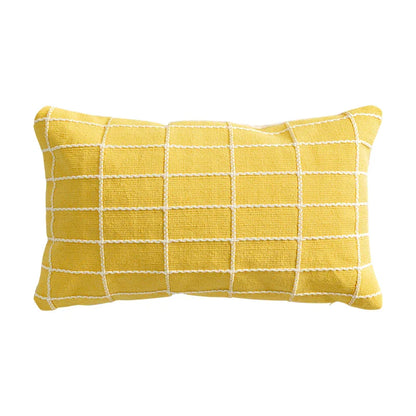 DecorBites™ Cotton Woven Check Yellow Grey Ivory Cushion Cover for Home Living Room