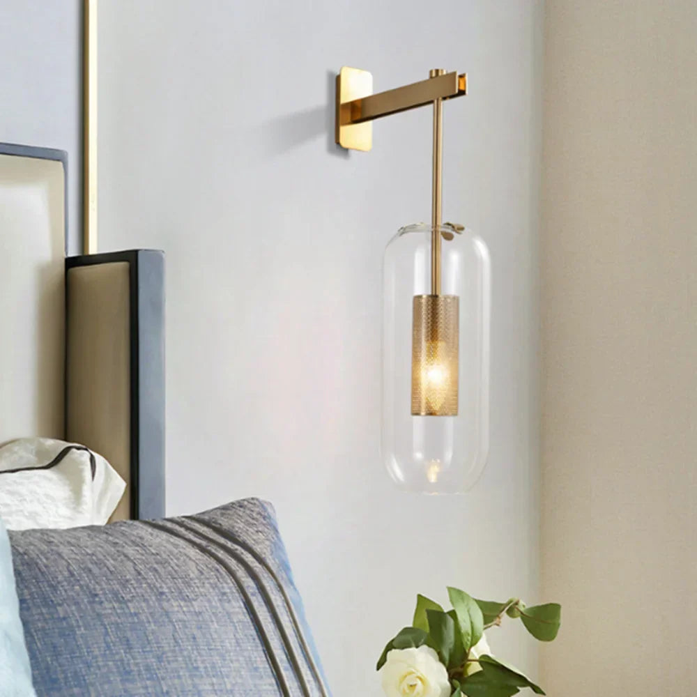 Lámpara de pared de vidrio dorado Decorbites™: Aplique industrial E14 post-moderno para la decoración del hogar