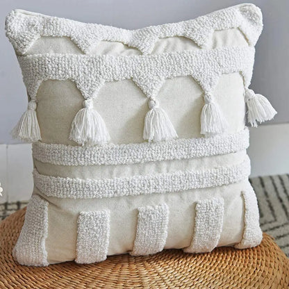 DecorBites™ Ivory Tufted Tassel Cushion Cover - Netural Boho Style for Home Decor