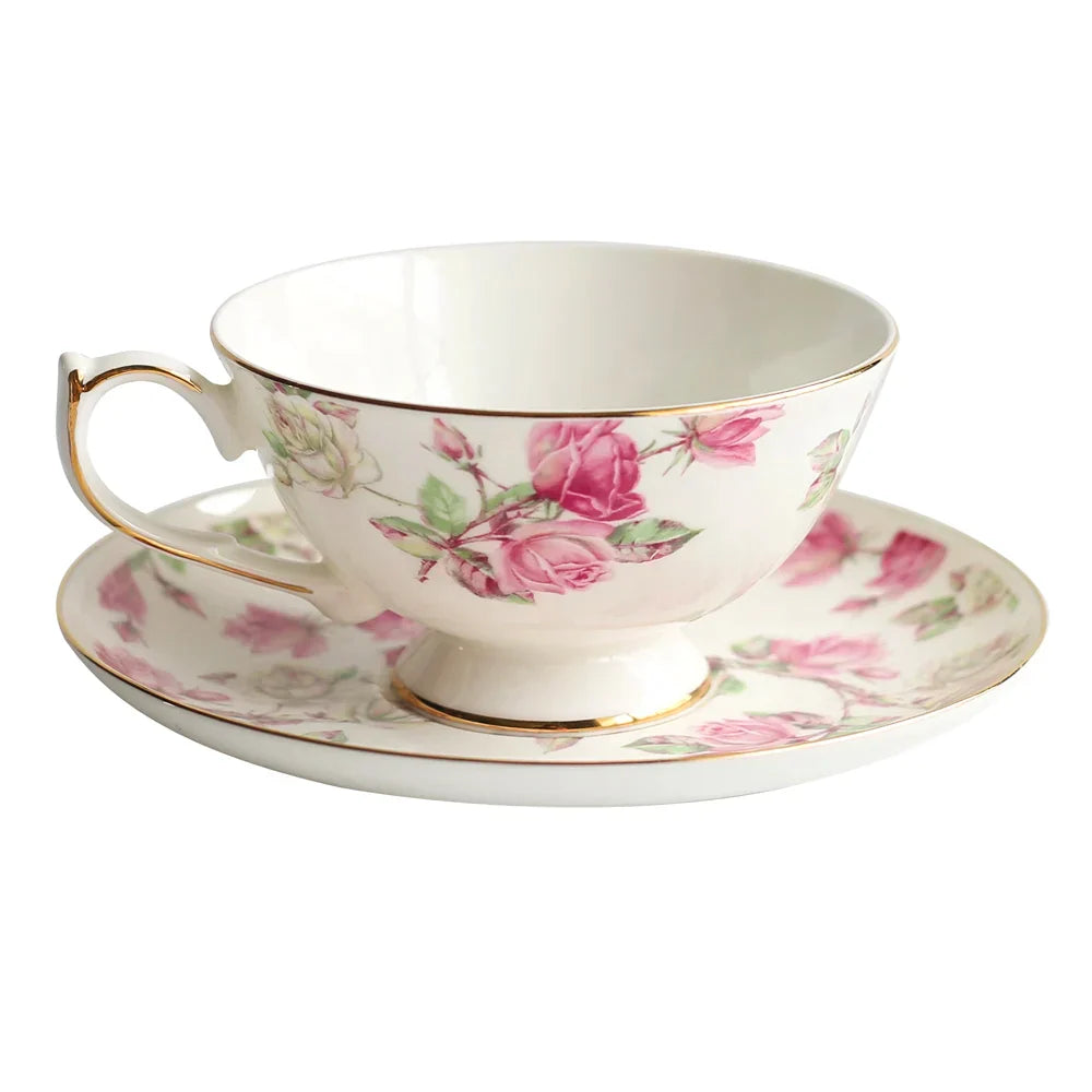 Juego de tazas de té DecorBites™ de porcelana fina, taza de té con diseño floral y plato para aperitivos, ideal para la oficina.