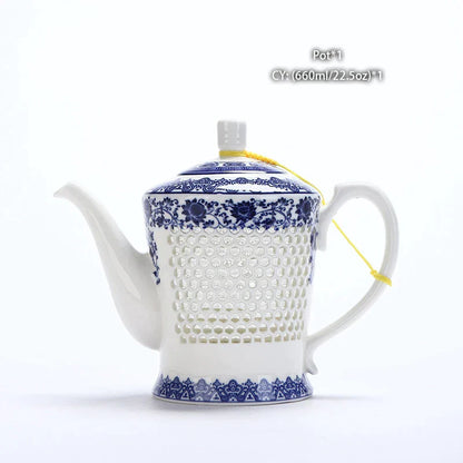 DecorBites™ Blue White Porcelain Tea Pot 660ml - Traditional Chinese Kung Fu Teaware