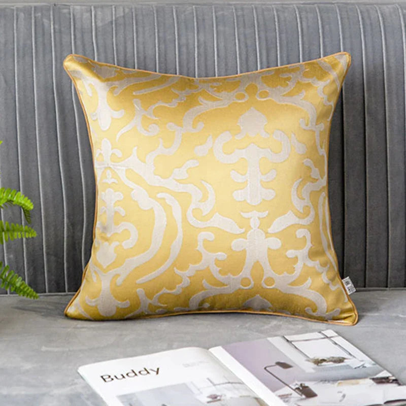 Decorbites™ Cubierta de Almohada Lumbar Bordada en Terciopelo con Corte Geométrico Dorado Estilo Chic 35x50cm