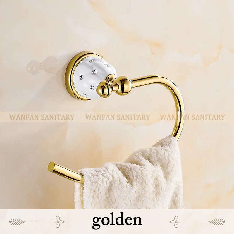 DecorBites™ Golden Bath Hardware Set: TP Holder, Towel Rack, Tissue Holder, Cup Holder, Robe Hook