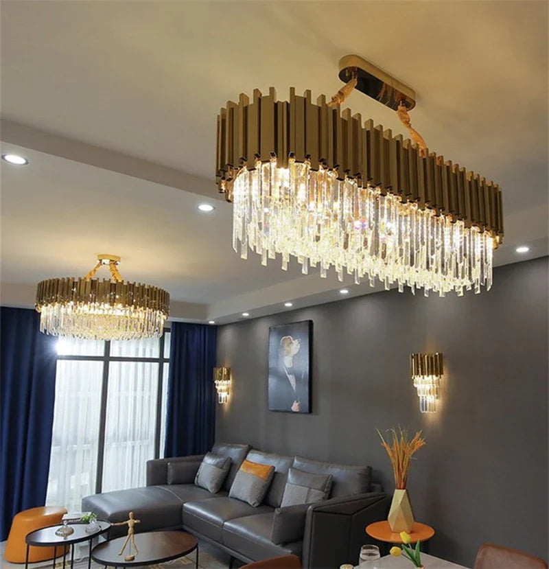 DecorBites™ Golden Stainless Steel K9 Crystal Chandelier for Elegant Dining Room Lighting
