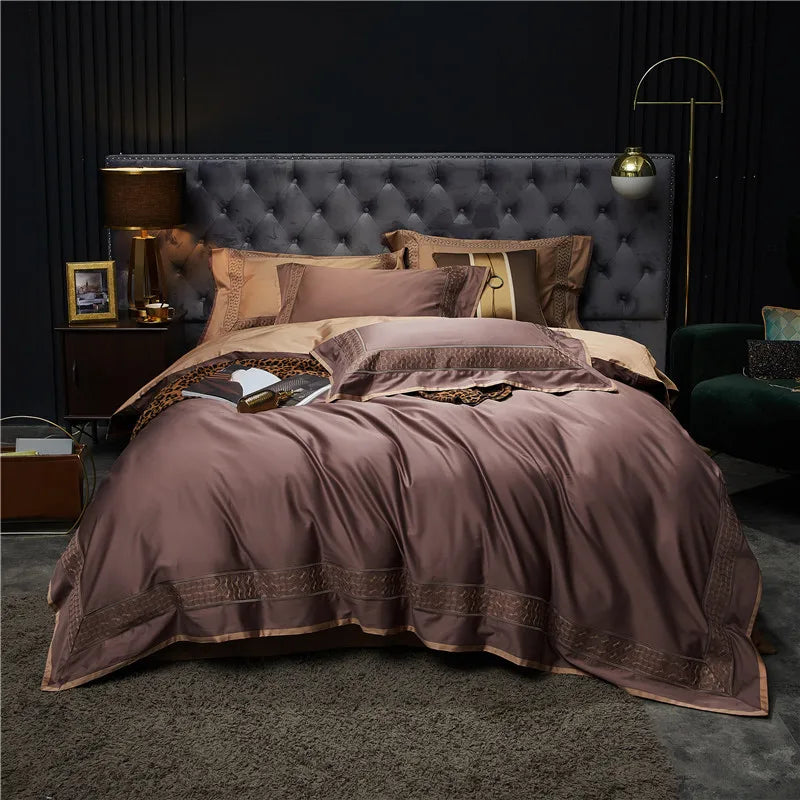 Juego de Ropa de Cama de Algodón Egipcio Luxe™ Decorbites: Cubrecama, Sábana, 2 Fundas para Almohadas