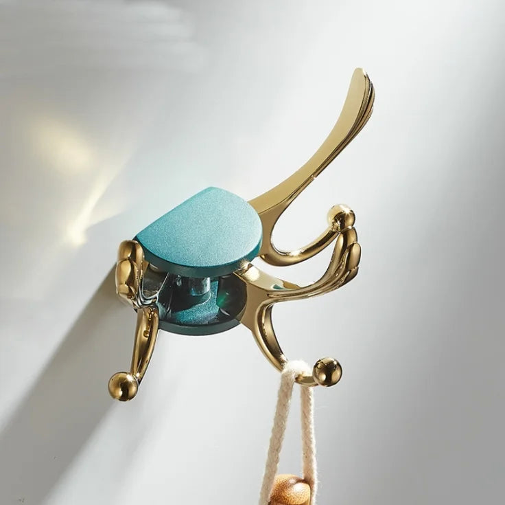 DecorBites™ Green Gold Zinc Alloy Coat Hook Wall Hanging Single Hook for Bathroom or Door