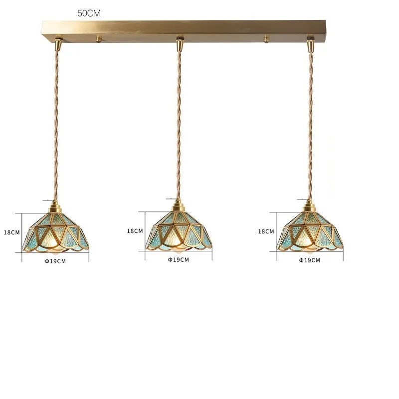 Decorbites™ Japanisches Vintage-Glas-Kupfer-LED-Pendant-Lampenleuchte für Schlafzimmer, Bar, Café
