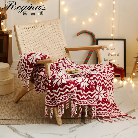 DecorBites™ Christmas Chunky Knit Blanket - Cozy Microfiber with Tufted Knitted Design and Fringes