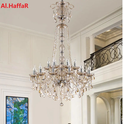 DecorBites™ Large Stair Crystal Chandelier 15 Arms Gold/Silver K9 Crystal Luxury Light