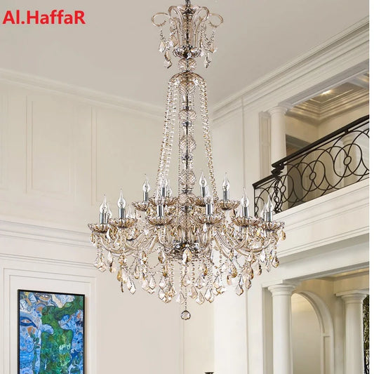DecorBites™ Large Stair Crystal Chandelier 15 Arms Gold/Silver K9 Crystal Luxury Light