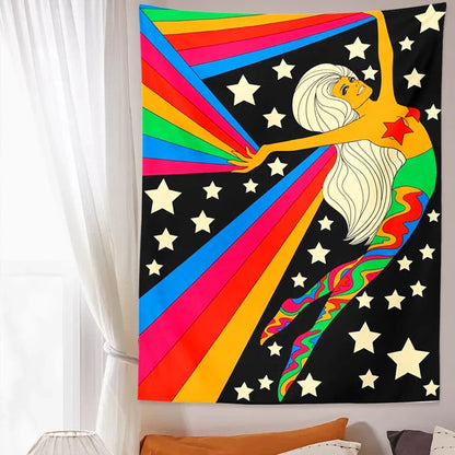 Decobites Vintage Rainbow Star Tapestry Wall Hanging Sky Bohemian Ouija Decor