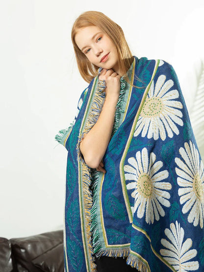 DecorBites™ Daisy Flower Knitted Blanket - Elegant Floral Decorative Sofa Slipcover & Couch Cover
