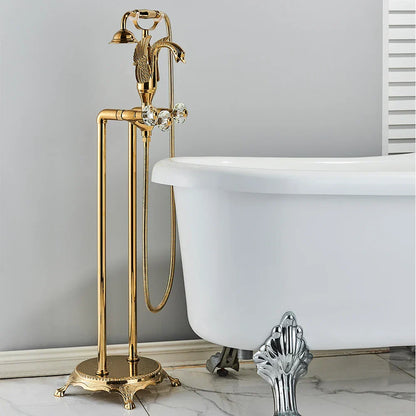 DecorBites™ Golden Bird Freestanding Bathtub Faucet with Dual Crystal Handles