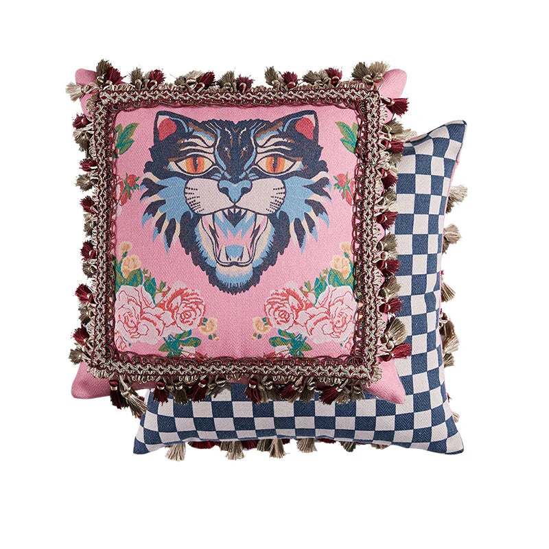 DecorBites™ Cat Print Velvet Cushion Cover