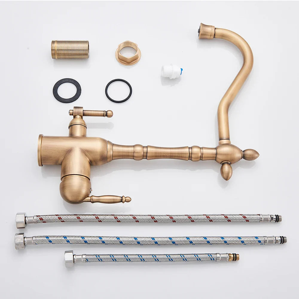 صنبور مطبخ DecorBites™ بتنقية المياه من النحاس العتيق، صنبور حوض شرب خالٍ من الرصاص