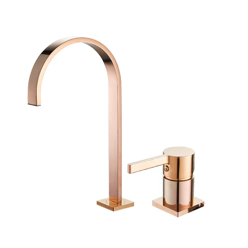 DecorBites™ Brushed Gold Basin Faucet: 360 Rotating Two Hole Widespread Bathroom Sink Tap