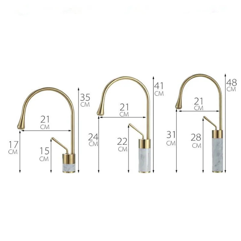 DecorBites™ Brushed Gold Brass & Marble Bathroom Sink Faucet