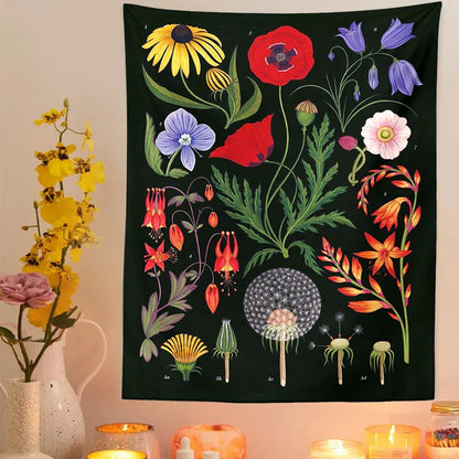 Decobites Wildflower Tapestry Wall Hanging Moon Starry Flower Chart Art Tapestries