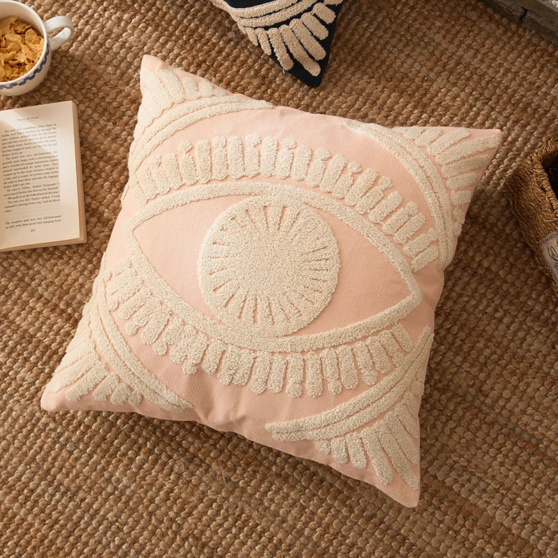 DecorBites™ Embroidered Cotton Pillow Cover 45x45cm, Navy Pink Decorative Throw Pillow