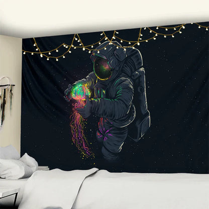 DecorBites™ Jellyfish Interstellar Sky Tapestry Wall Hanging: Astronaut Design for Boho Dorm Decor