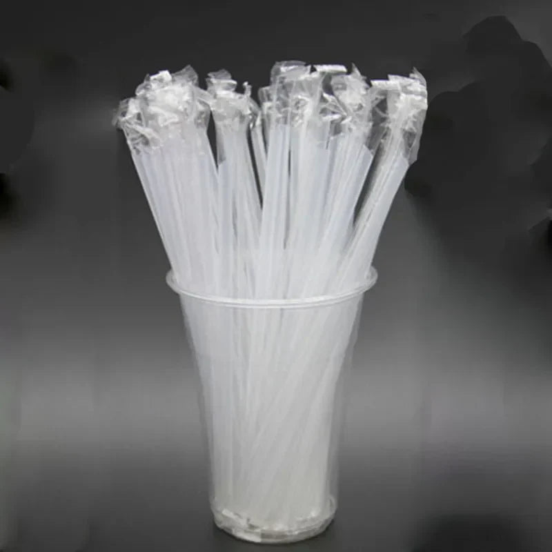 DecorBites™ Clear Individually Wrapped PP Drinking Straws - 100PCS Smoothies Tea Party Durable