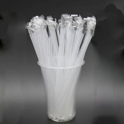 DecorBites™ Clear Individually Wrapped PP Drinking Straws - 100PCS Smoothies Tea Party Durable