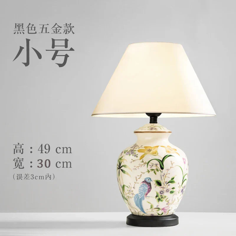DecorBites™ Coral Flower Bird Ceramic Table Lamp Hand-Painted Crack Glaze Living Room Table Lamp