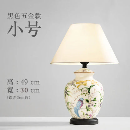 DecorBites™ Coral Flower Bird Ceramic Table Lamp Hand-Painted Crack Glaze Living Room Table Lamp