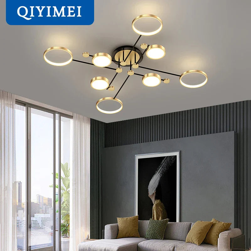 DecorBites™ Gold Frame LED Chandelier: Modern Lighting for Living Room, Bedroom - Indoor Fixture & Lustres