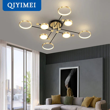 DecorBites™ Gold Frame LED Chandelier: Modern Lighting for Living Room, Bedroom - Indoor Fixture & Lustres