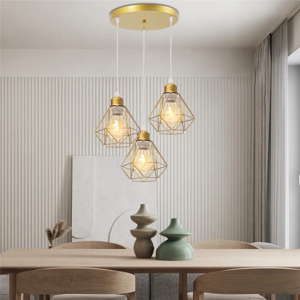 Lámpara de araña colgante con estructura de hierro DecorBites™ para iluminación interior moderna