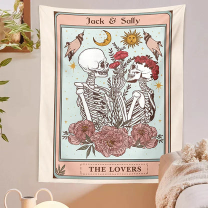 Decobites Skull Flower Skeleton Tapestry Lovers Wall Hanging Esoteric Home Decor