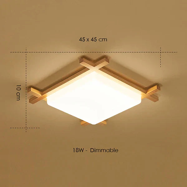 DecorBites™ Japanese Wood Ceiling Light Tatami Lamp Flush Mount Living Room Bedroom Square