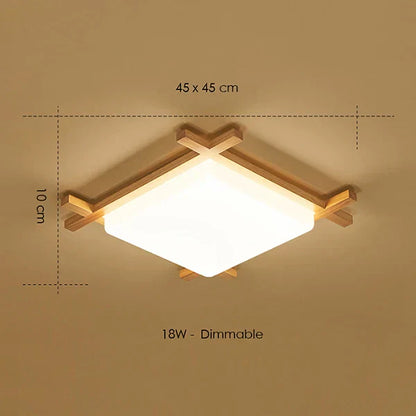 DecorBites™ Japanese Wood Ceiling Light Tatami Lamp Flush Mount Living Room Bedroom Square