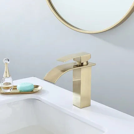 DecorBites™ Gold Waterfall Basin Faucet: Brass Bathroom Mixer Tap, Hot Cold Sink Faucet