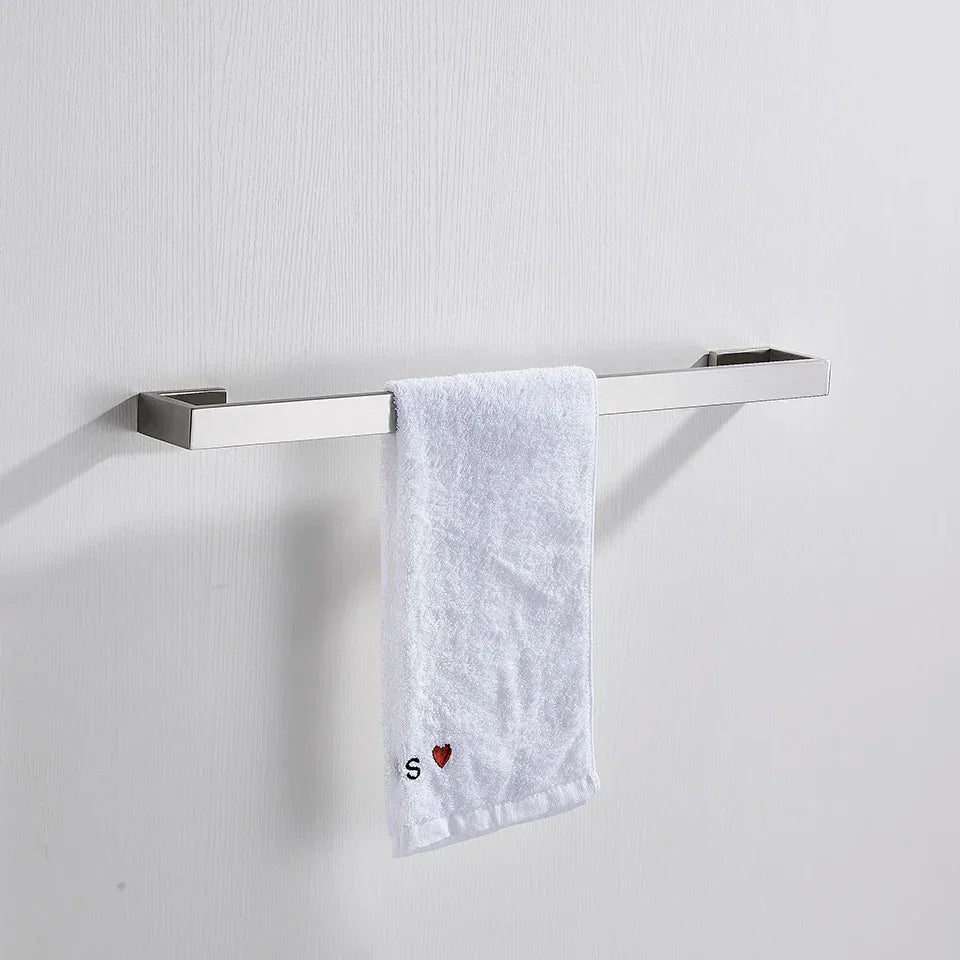 DecorBites™ Brushed Bath Hardware Set: Robe Hook, Towel Bar, Shelf, Tissue Holder, Toothbrush Stand