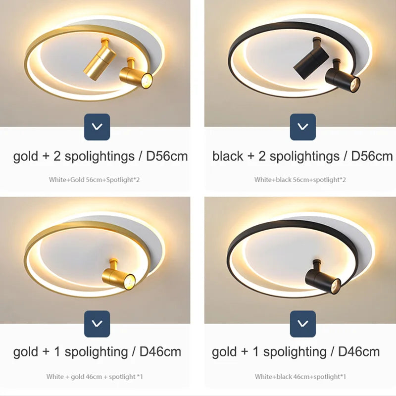 DecorBites™ Dimmable LED Ceiling Lights with Remote Control, Modern Gold/Black Spotlights