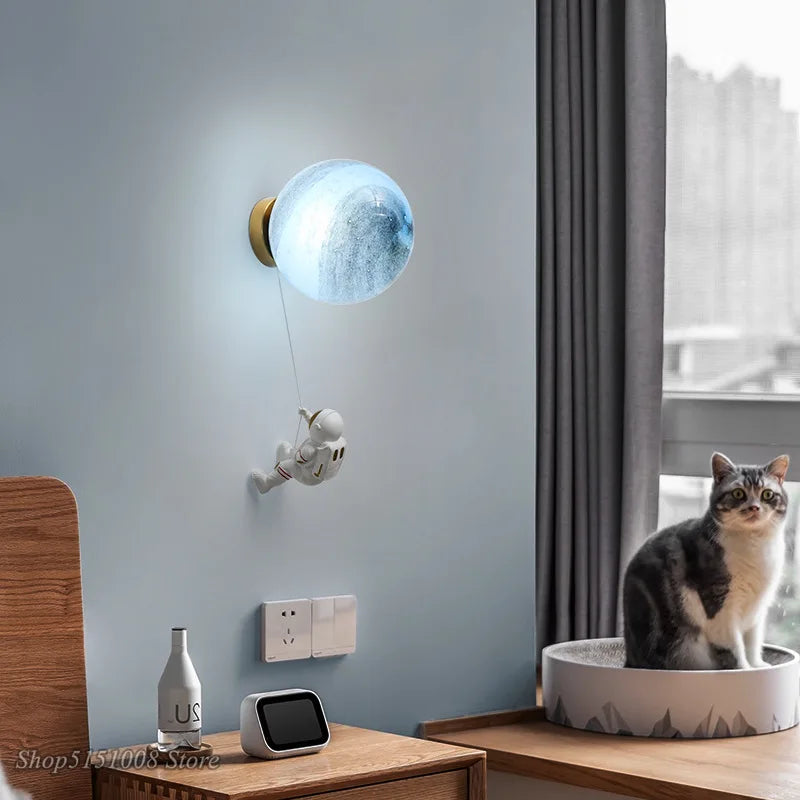 DecorBites™ Astronaut Moon Wall Lamp: Creative 3D Printing Light for Kids' Bedroom.