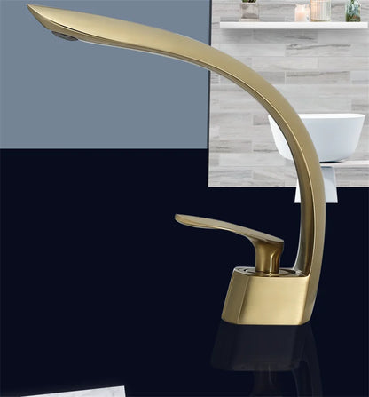 DecorBites™ Brushed Gold Basin Faucet: Grey/Black Bathroom Mixer Tap, Waterfall Design with Single Handle