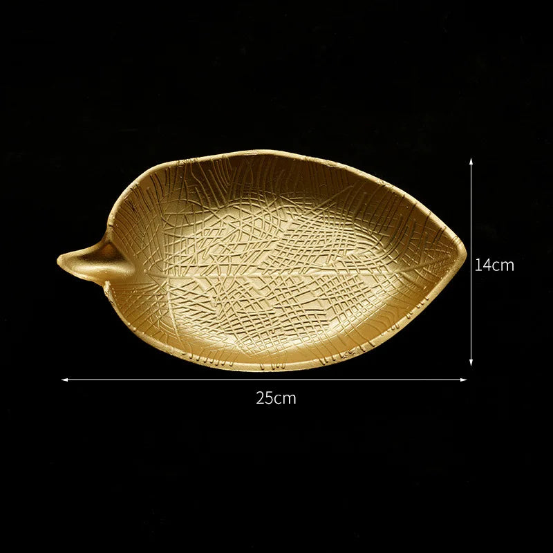 Plato de Hojas de Oro Decorbites™: Bandeja Decorativa de Lujo para Joyas, Dulces, Frutas y Adornos