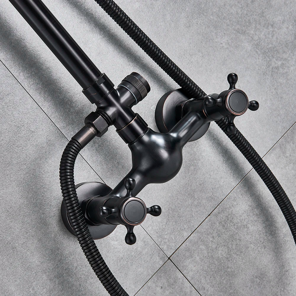 Juego de grifería para ducha DecorBites™ en bronce negro con cabezal de ducha tipo lluvia de 8" y ducha de mano.